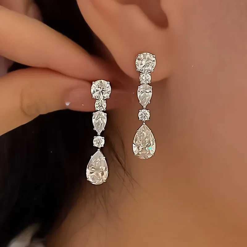 Luxury Long Lab Moissanite Diamond Dangle Earring Real 925 sterling silver Party Wedding Drop Earrings for Women JewelryW251029