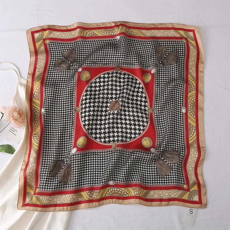 68cm Tassel Houndstooth Silk Scarf for Women Imitation Silk Light Luxury Versatile Headwear Clothing Square ScarfW251029