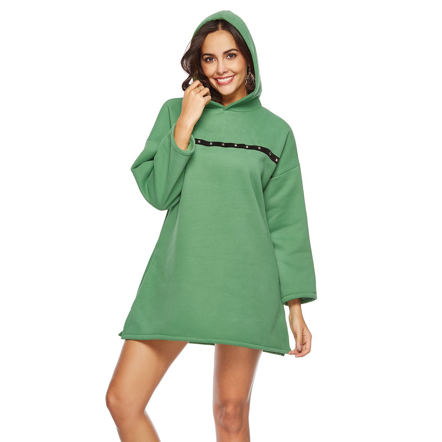 Autumn and winter new European and American plus size hooded sweatshirt designer pocket wool thickened women's sportswear hot selling European an