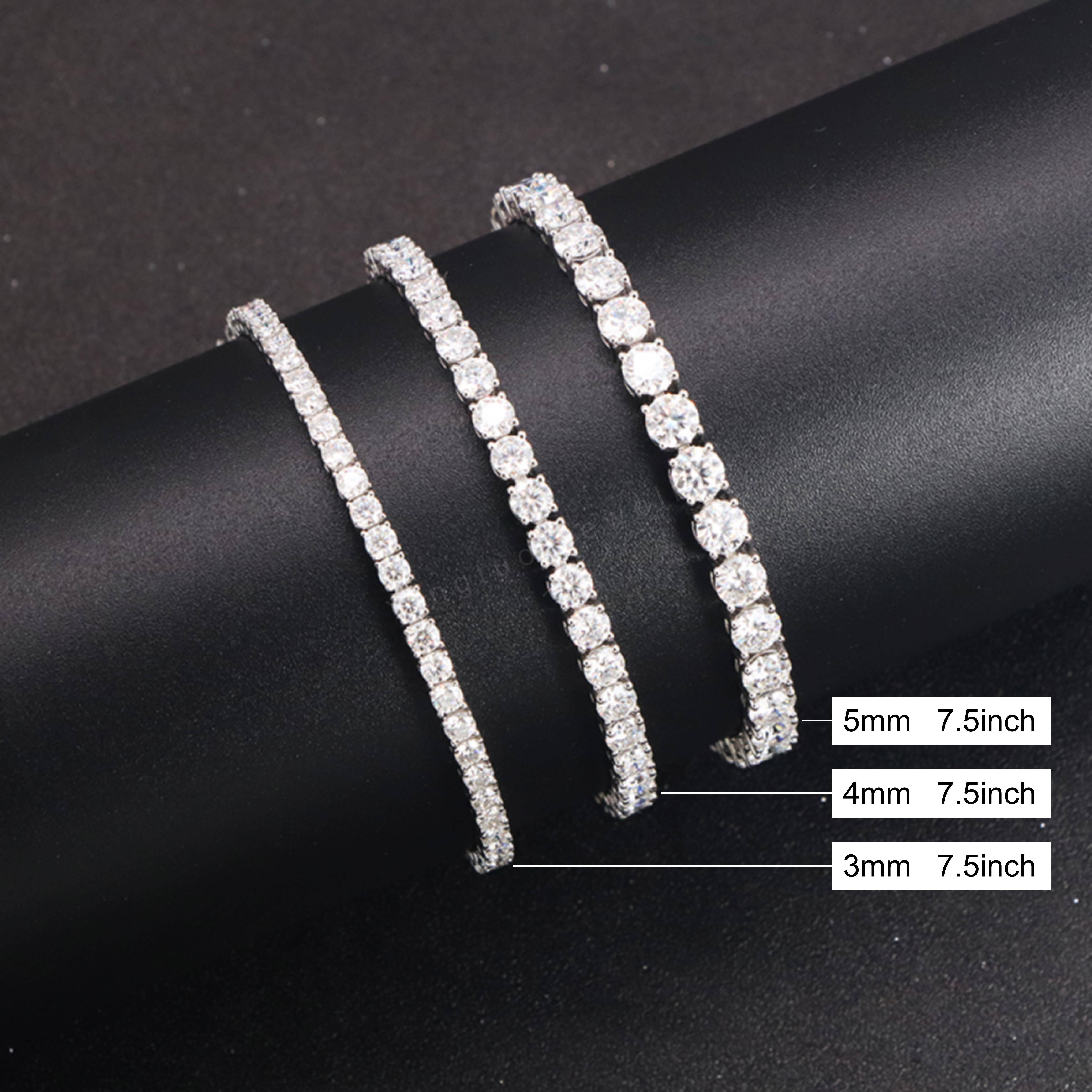 Yingtuo Jewelry 925 Silver 18K Gold Plated Hip Hop Moissanite Stone Tennis Chain BraceletGift