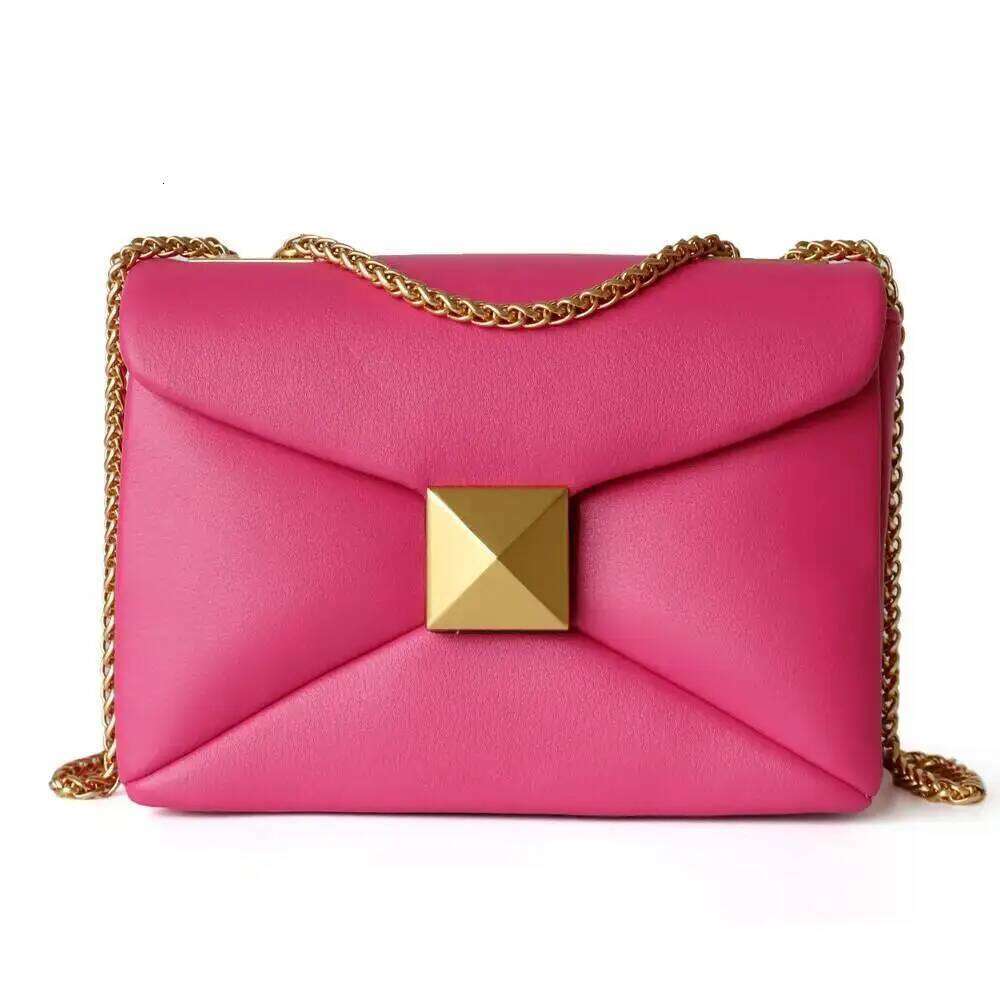2026 Fashion Designer Genuine Pyramid rivetLeather Small Square Bag High Quality Cowhide Underarm Shoulder BagsSoft Lambskin, Gold Hardware, Chain Sho