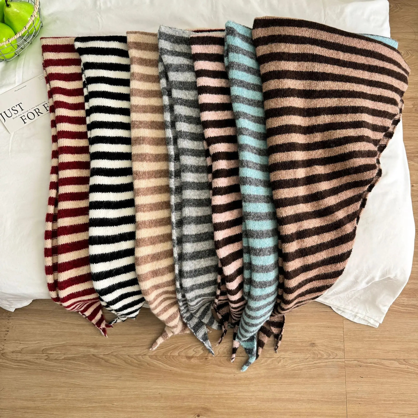 Women Fashion in Triangle Shawl Wool Blend Knitted Striped Scarf Autumn Winter Outer Waistcoat Warm Neck Wraps Big Size 251029