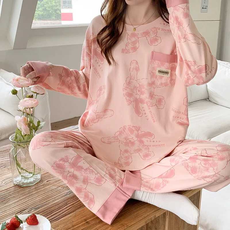 Winter Cotton Round Neck Pajamas Set Printing Pijamas for Young Girls Nightwear Loose Size Sleepwear Leisure LoungewearT251029