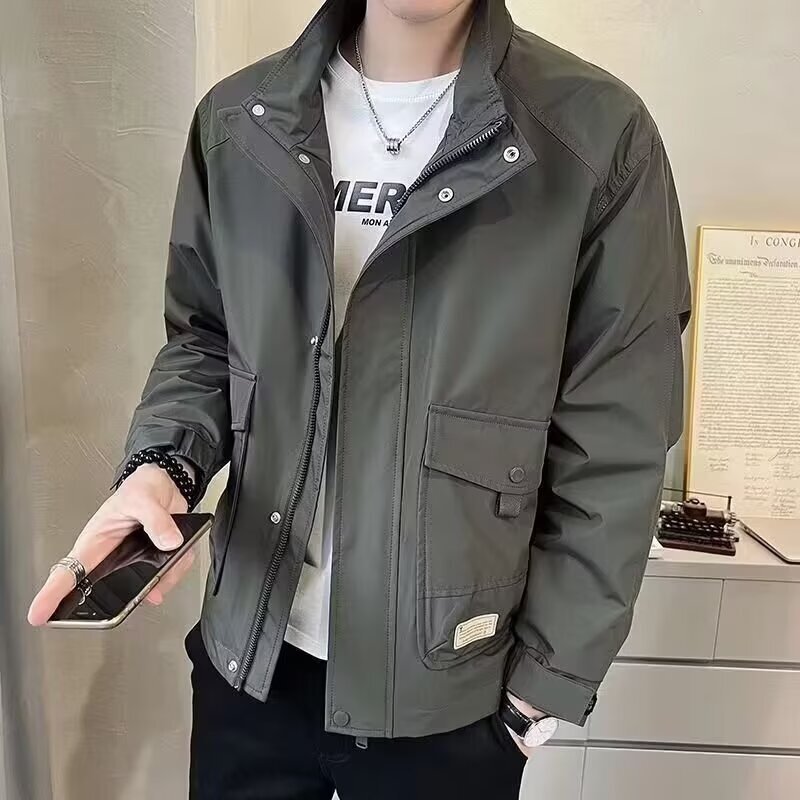 Men's Designer Jacket Jacket Spring Autumn New Trendy Brand Cool Casual Versatile Slim Fit Solid Color Workwear Stand Collar Jacket