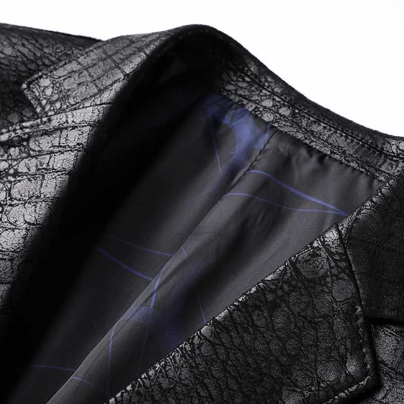 Mens Casual Spring Autumn Vintage Soft Faux Leather Jackets Male Classic Slim Fit Crocodile Pattern Suit Black Blazers CoatsT251029