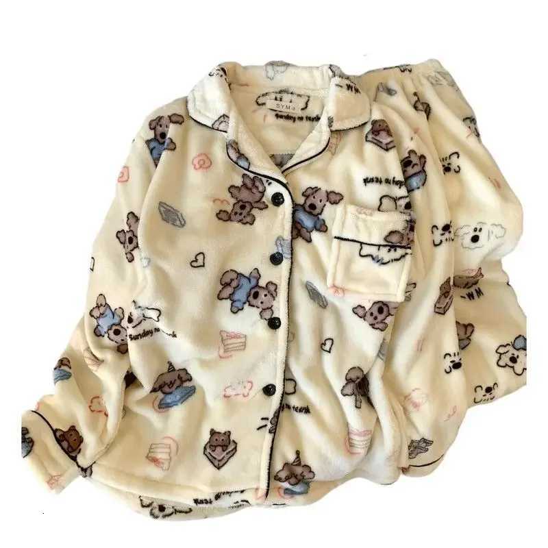 Plus Size Fluffy Winter Pajamas Womens Home Clothes Set Thickened Warmth Sleepwear with Running Dogs Design Cozy Indoor SuitT251029