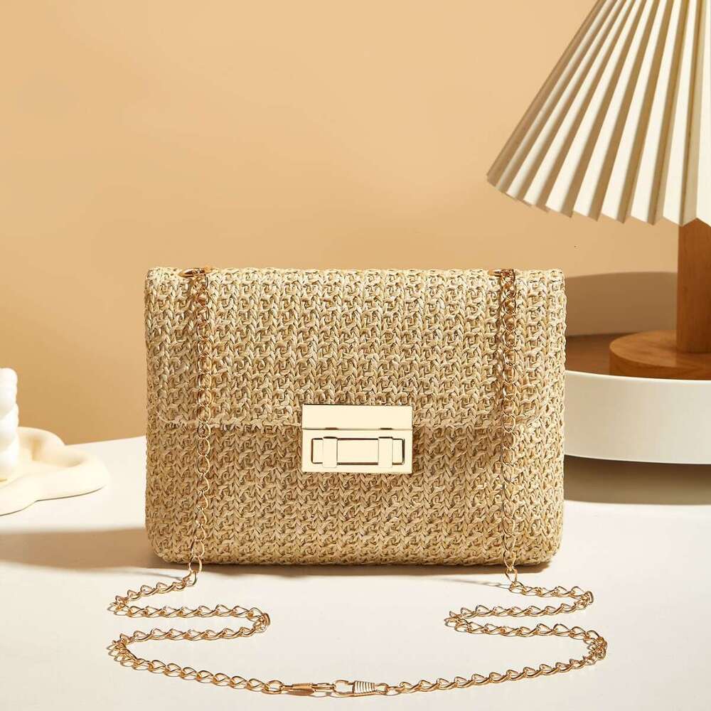Designer bag Fashion Crossbody Korean Style Trendy Straw Woven Women's with Lock Closure Simple Small Square Bag