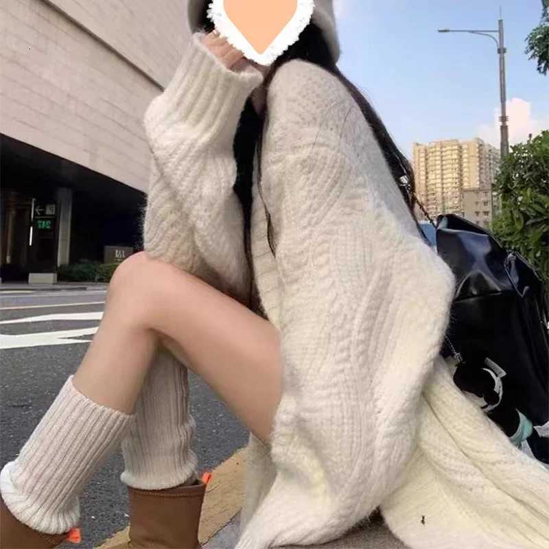 Korean White Knitted V Neck Cardigan Women Autumn Winter Warm Long Sleeve Cardigans Coats Woman Single Breasted Loose CardiganT251028