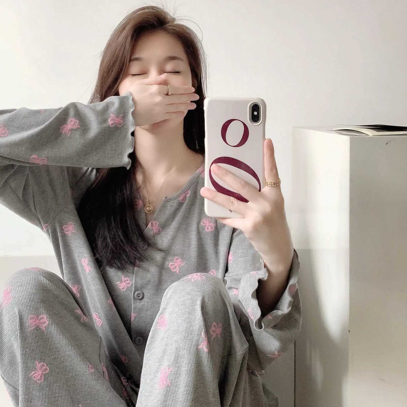 Autumn Winter Floral Print Pajamas Set for Women Sleepwear Long Sleeve Top and Long Pants 2 Piece Casual Homewear LoungewearT251029