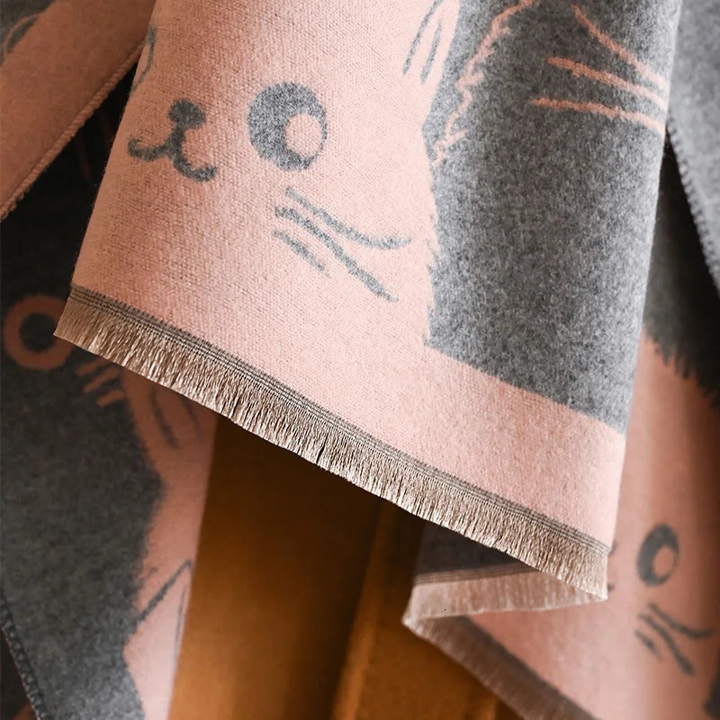Fashion Cute Cat Ladies Jacquard Cashmere Scarf Winter Thick Warmth Shawl Coldproof Windproof Blanket 251013