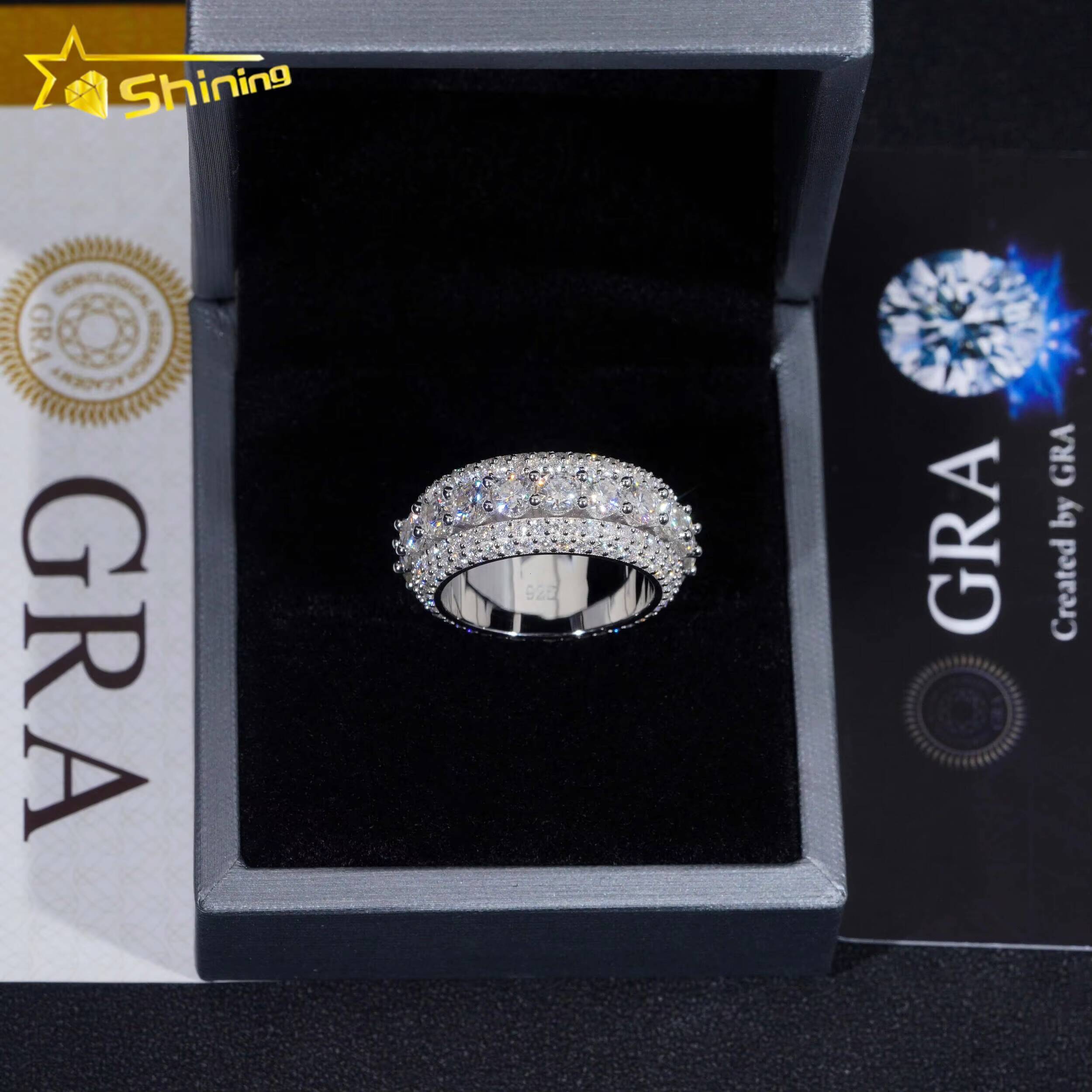 LuxuryMoissanite ring Rappers Jewelry Gold Plated Solid Inside 925 Sterling Silver Hip Hop Fully Iced Out Moissanite Band Ring