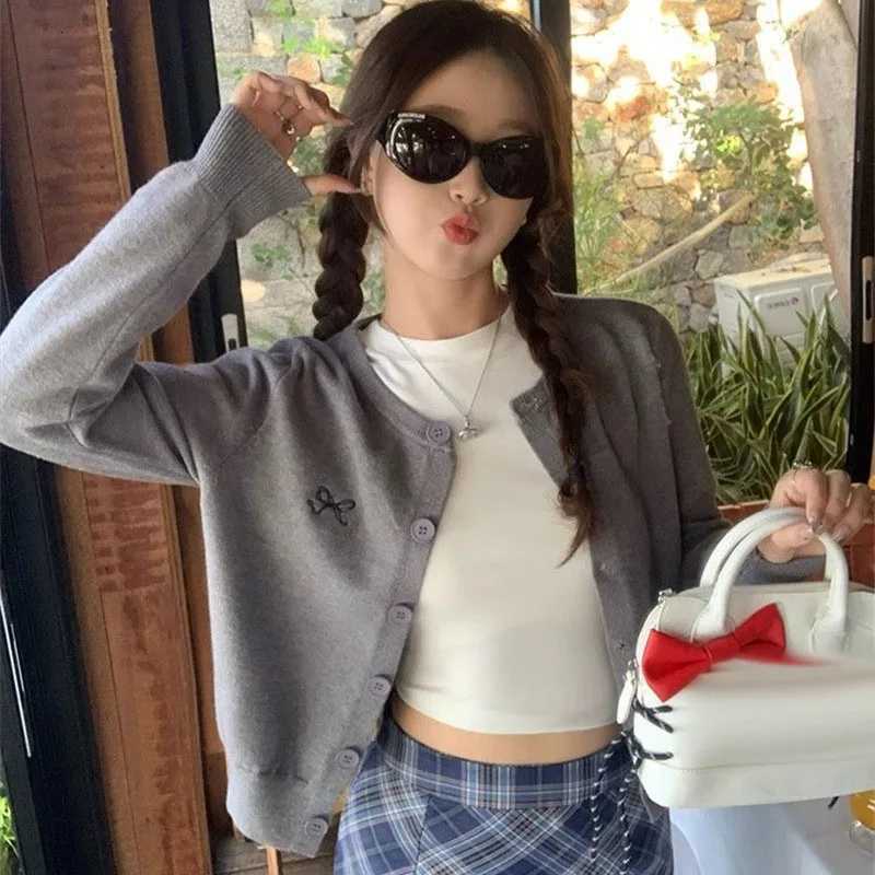 Women Sweater Cardigan Autumn Winter Bow Embroidered Knitted Coats Female Round Neck Singlebreasted Tops Lady Elegant KnitwearT251028
