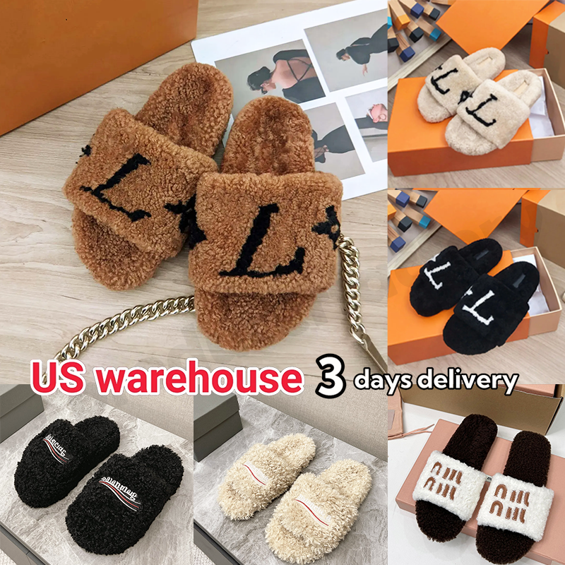 Fuzzy Sildes Luxury Designer slippers women men wool Winter Warm fluffy furry slides sandals Comfortable Indoor Outdoor Casual Flip Flops vll