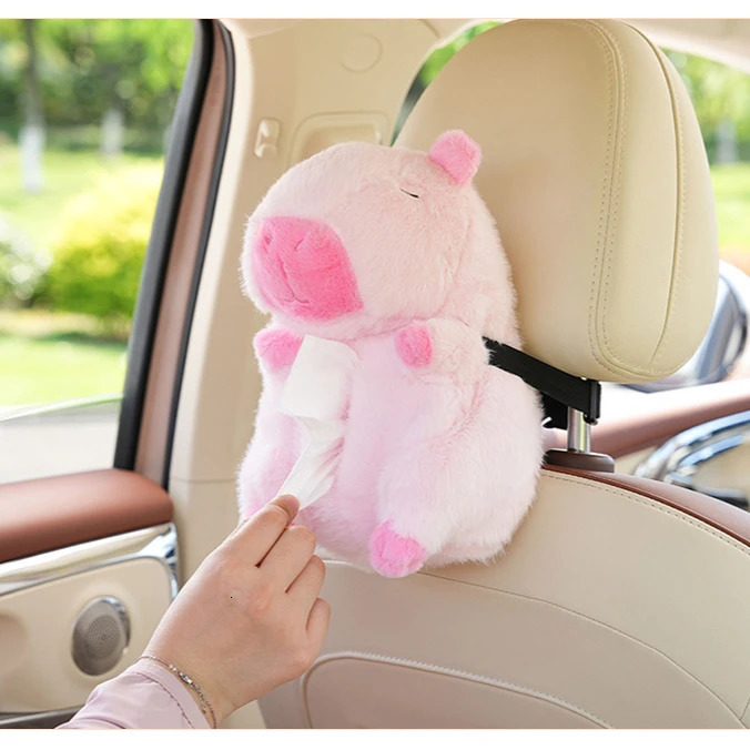 Car Tissue Boxes Capybara Plush Accessories Car Backseat Hanging Tissue Bag Box Plush Holder Cover Auto Toys Interior Decoration 251029
