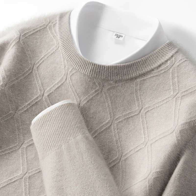 Mens 100 Pure Cashmere Pullover Sweater AutumnWinter Thickened Warm Geometric Knitted Loose round Neck Casual Jumper J251029
