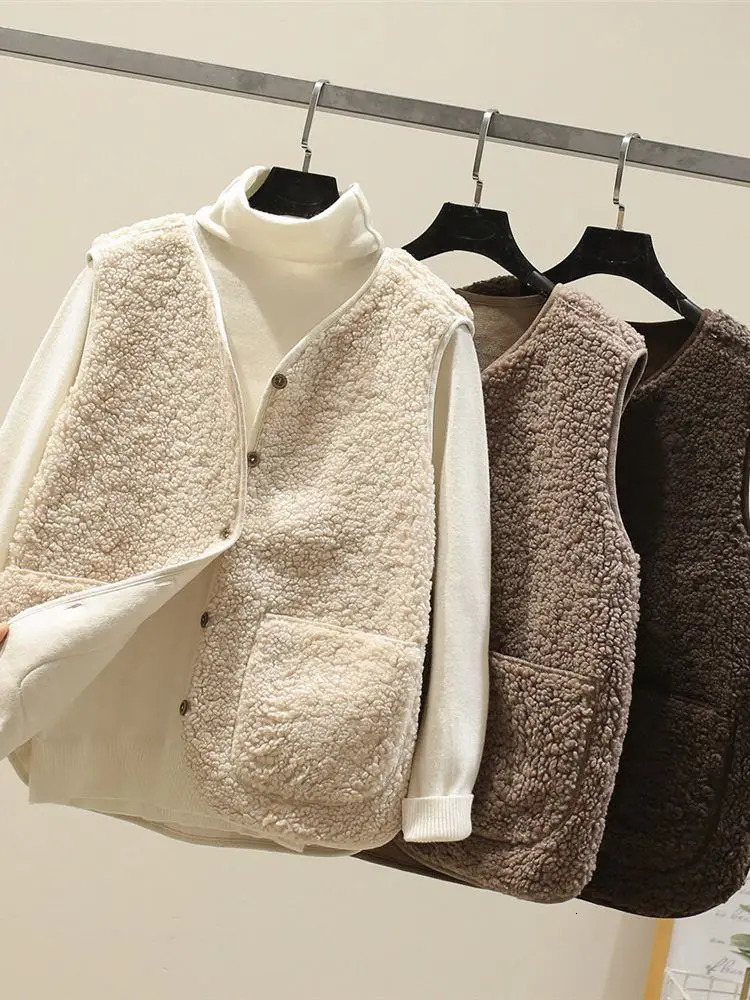 Korean Vests 2025 Spring Autumn Vest Women Waistcoat Winter Warm Thick Fleece Vests Women Sleeveless Jacket Ladies Waistcoat 251029