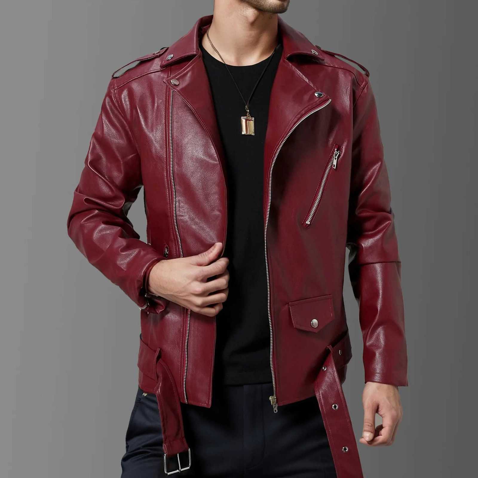 Autumn and winter new mens highquality slim fit lapel sloping leather jacket British fashion motorcycle suit leather jacketT251029