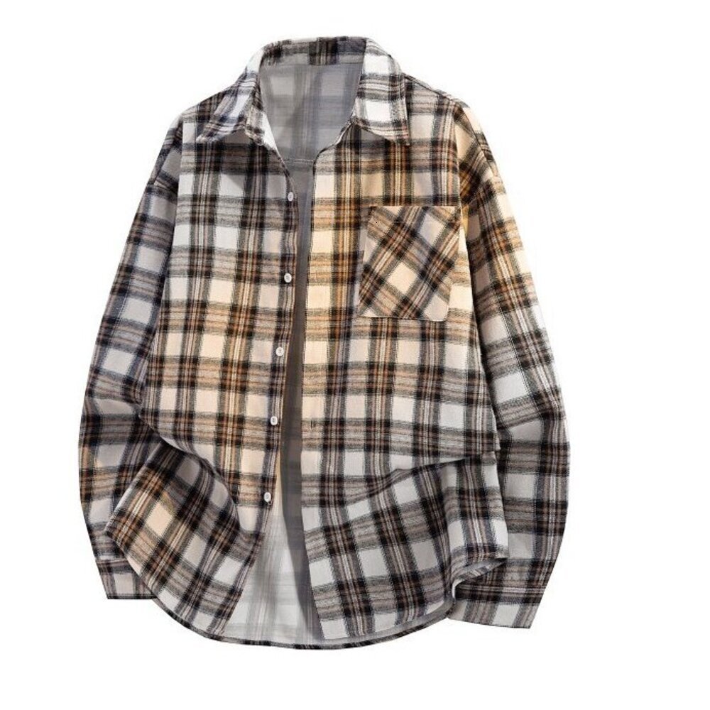 Autumn Fashion PC Fashion Loose Fit Live Plaid Shirt Men's Trendy Versatile Top Shirt Jacket