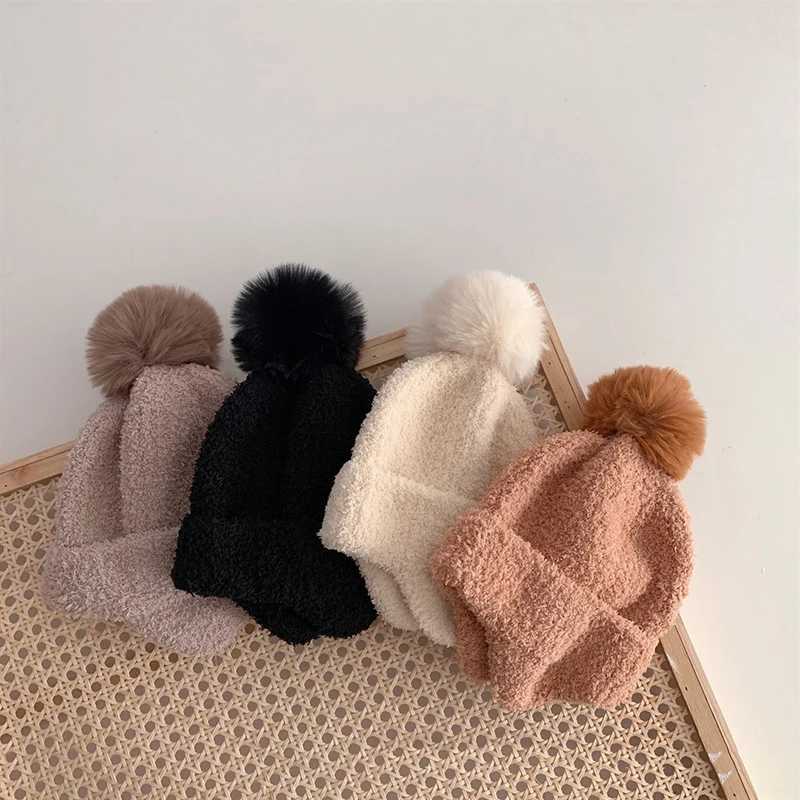 Winter Warm Baby Ear Protection Hat Solid Color Coral Velvet Kids Pompom Beanies Bonnet Plush Ball Children Earmuffs Cap 27year251028