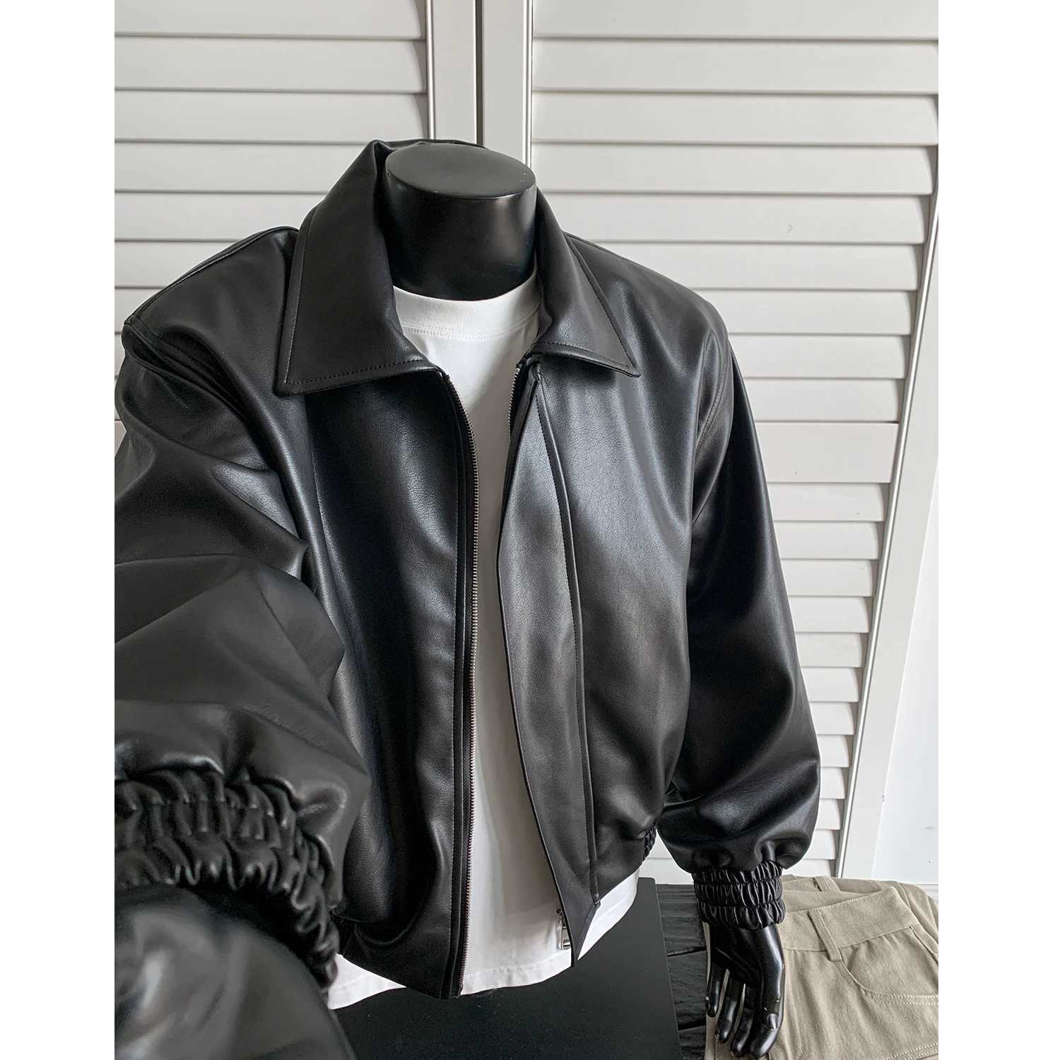chaquetas sin manga cuerina Loose short leather jacket Shoulder pad coat American retro leather jacket for menT251029