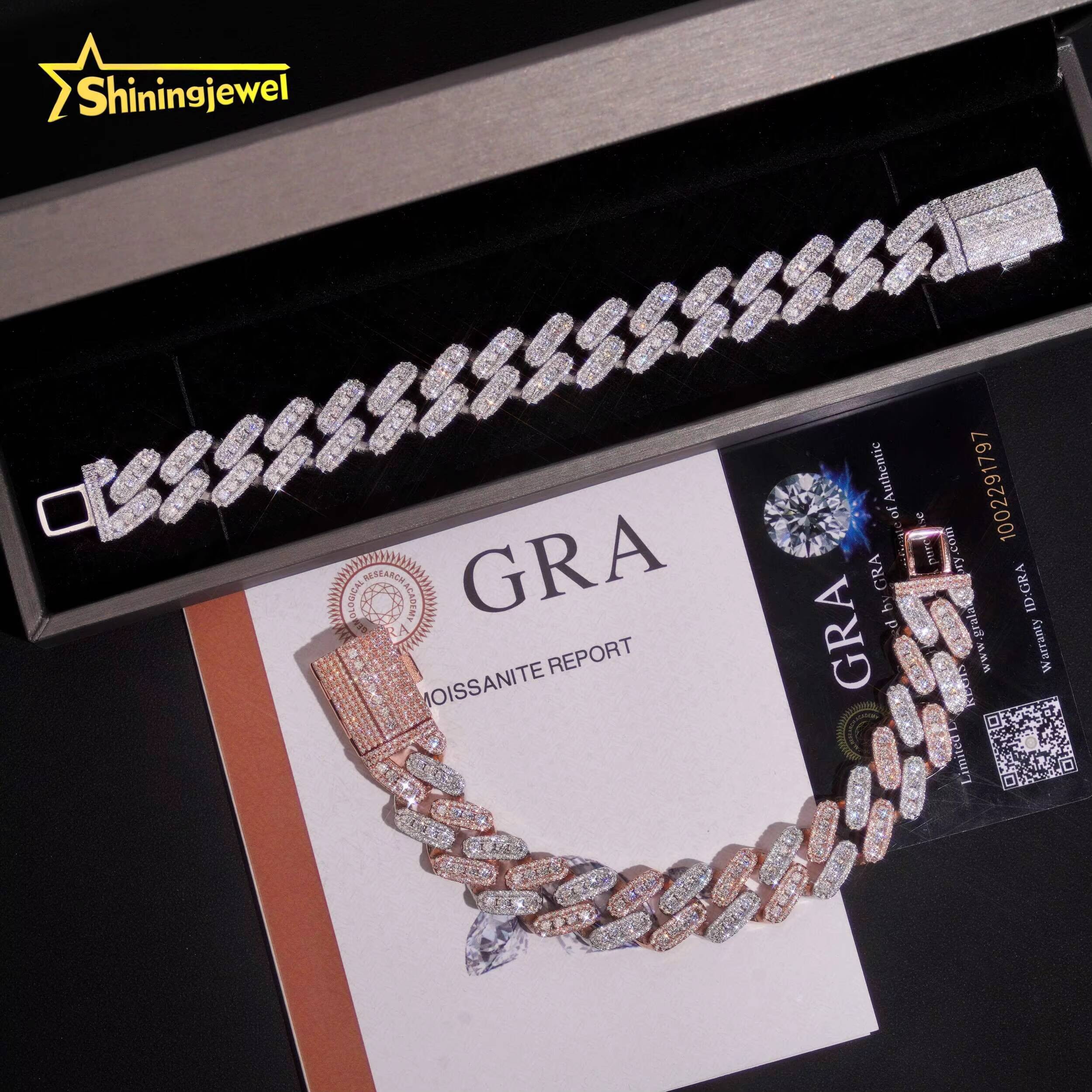 Luxury 15mm Moissanite Cuban Bracelet 2 Tone for Men Women 925 Silver Anniversary Gift Elegant Birthday Present in Velvet Box
