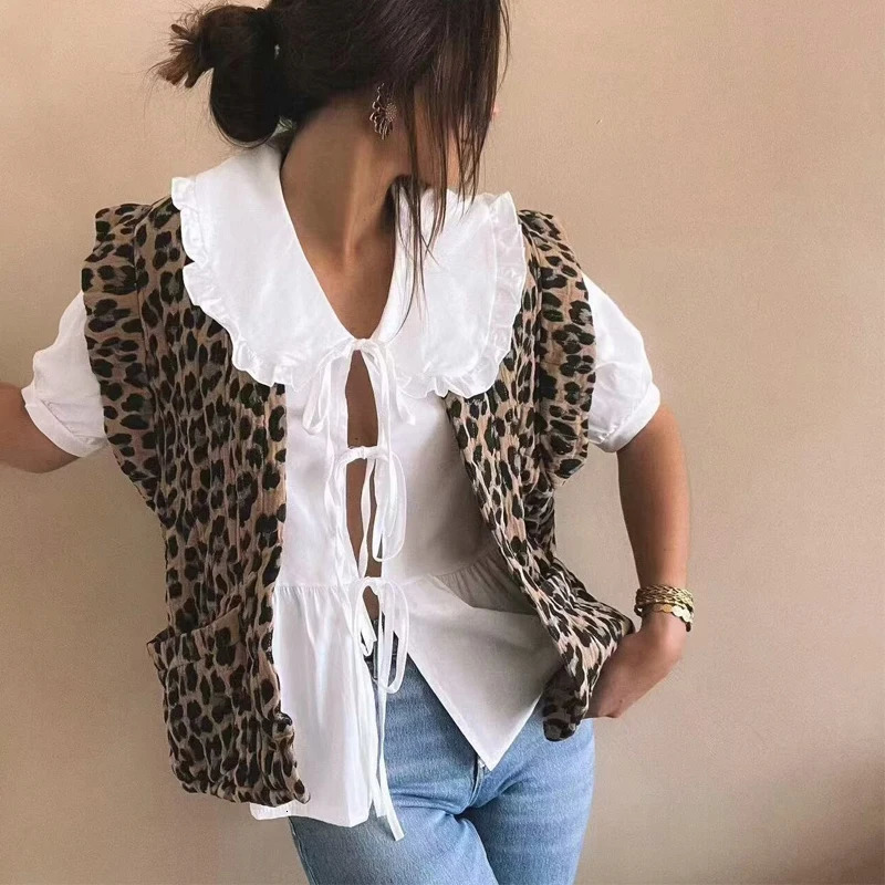 Leopard Print Winter Women Thick Waistcoat Street Style Fashion Elegant Lady Sleeveless Tops Casual Warm Clothing Streetwear 251029