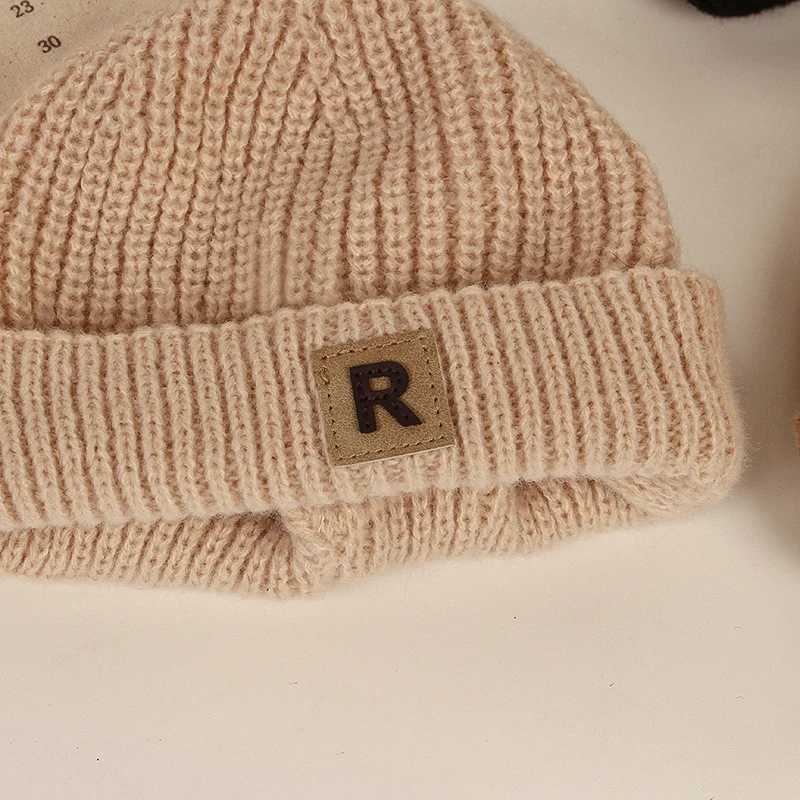 PLetter Baby Knitted Beanies Winter Warm Children Woolen Hat 05year Boy Girl Toddler Melon Cap Solid Color Kids Crochet Bonnet251028