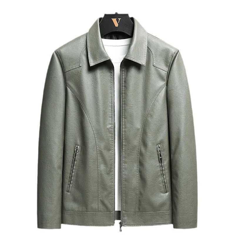 Faux Leather Jacket Men Coats Turn Down Collar Full Sleeve Casual Pockets Zipper Jackets Splice Simple Coat Autumn WinterT251029