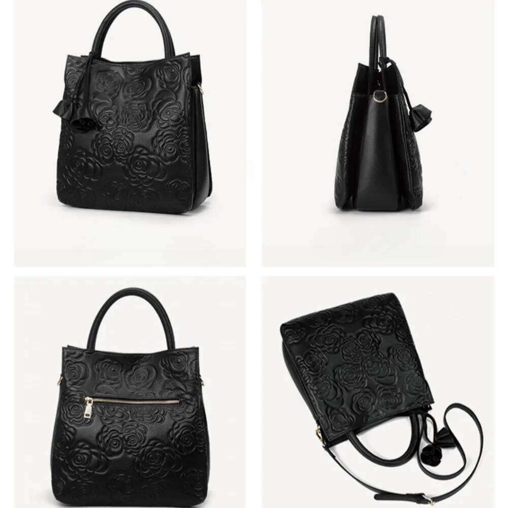 Ladies' fashionable elegant camellia tote with large capacity and multiple compartments, vintage shoulder bag