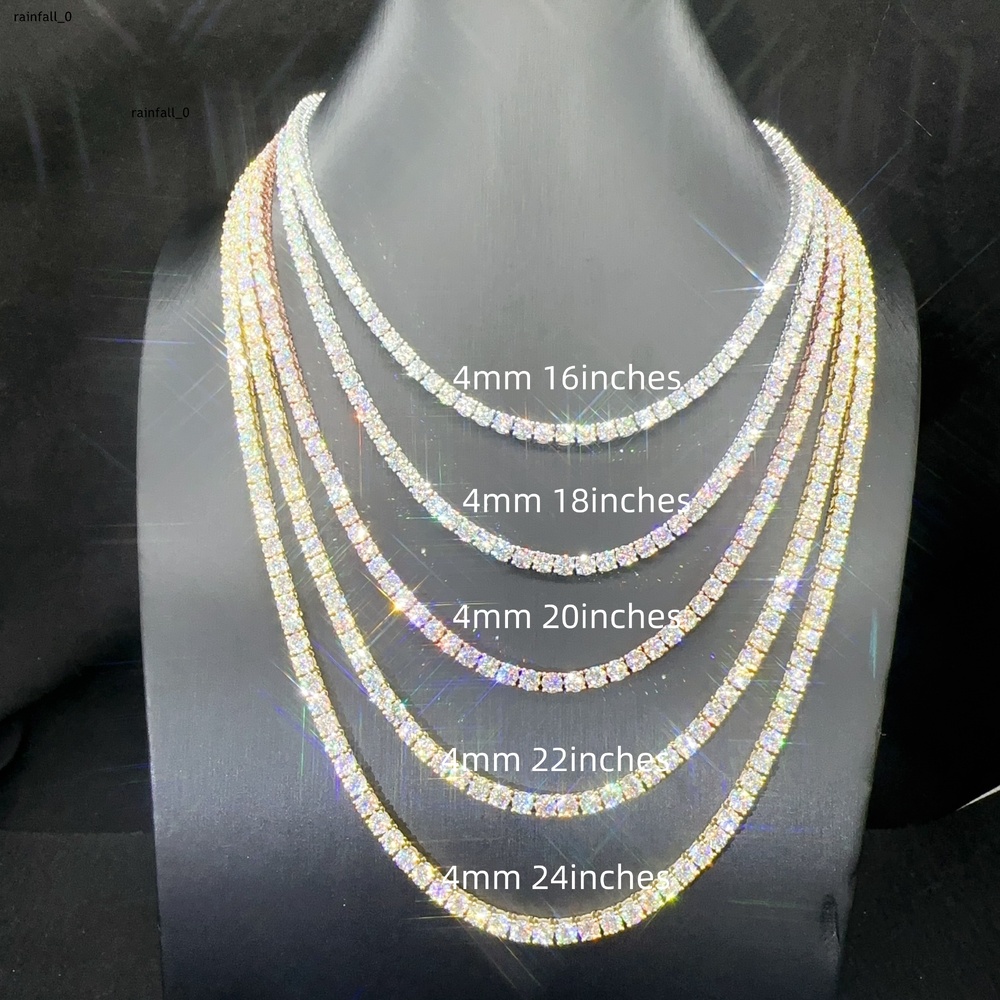 4mm Luxury Fashion Silver Full Size Tennis VVS Moissanite Lab Diamond Hip Hop Jewelry Tennis Chain Bracelet Necklace