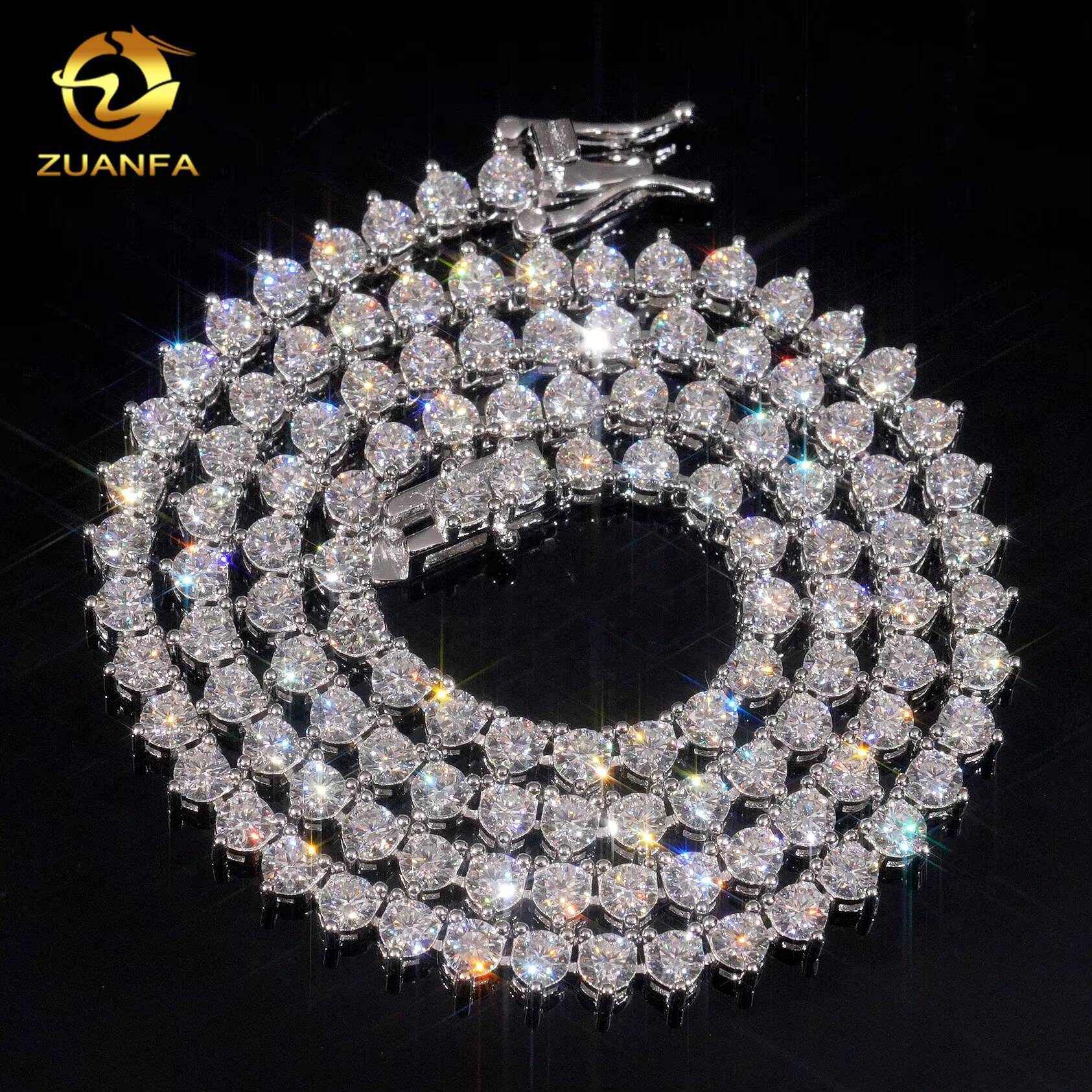 RTS Three Prong 3mm Necklace Silver 925 Vvs Moissanite Hip Hop Iced Out Fine Jewelry Tennis Chain