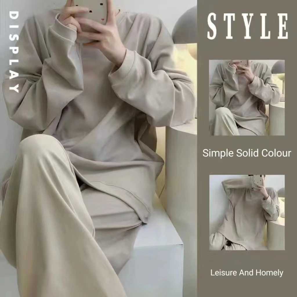2024 New Winter Thickened German Velvet Pajamas Solid Colour Korean Ins Casual Round Neck Loungewear Loose Loungewear SuitT251029