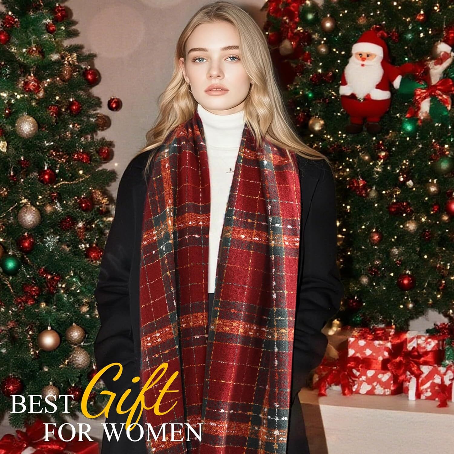 Custom Womens Winter Scarf, Cashmere Feel Plaid Scarfs for Women, Soft Pashmina Shawls and Wraps, Long Blanket Scarf