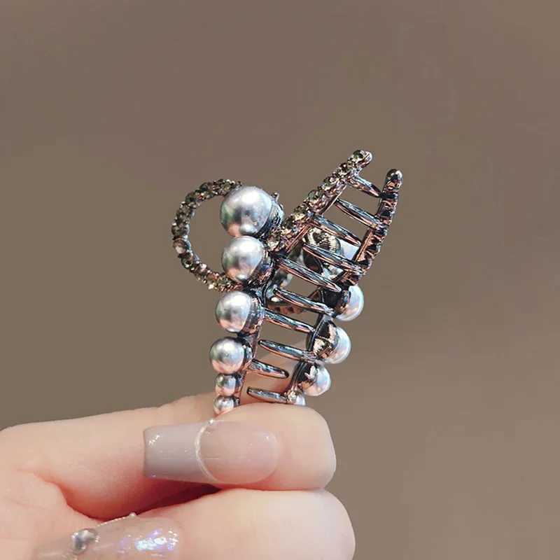 Temperament Pearls Rhinestone Geometric Cross Hair Claw Highend Womens Back of Head Halftied Hair Grip Korean Style HairpinW251028