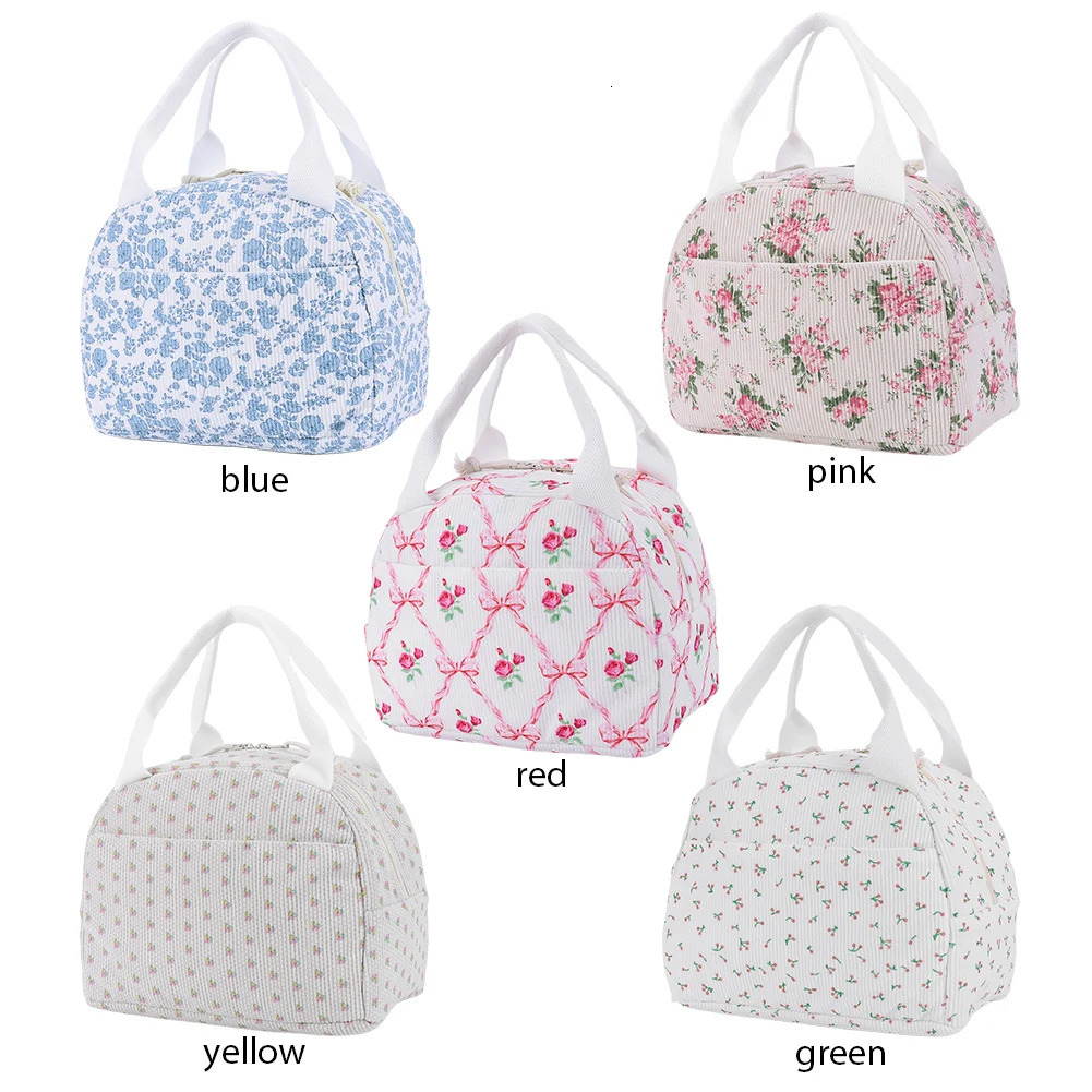 Women Quilted Lunch Bag Large Capacity Cute Lunch Box Bag Floral Printed HandHeld Cooler Bag Travel Picnic Camping Bag 251029