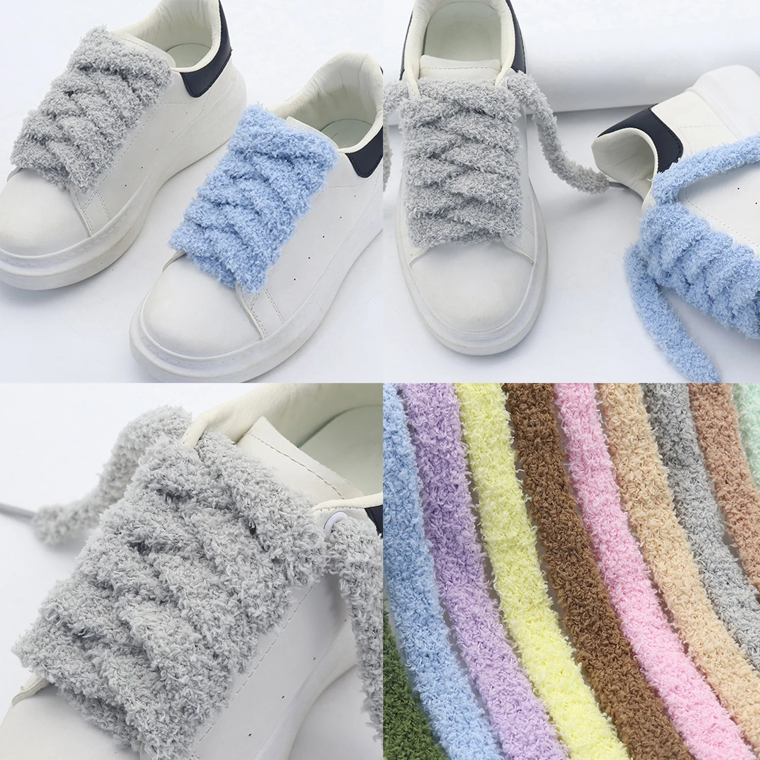 12 Bright Colors Flat Type Plush Laces 15cm Wide Delicate Fluffy Towel Shoelaces Sneaker Women Outdoor Casual Sport Shoelaces 251029