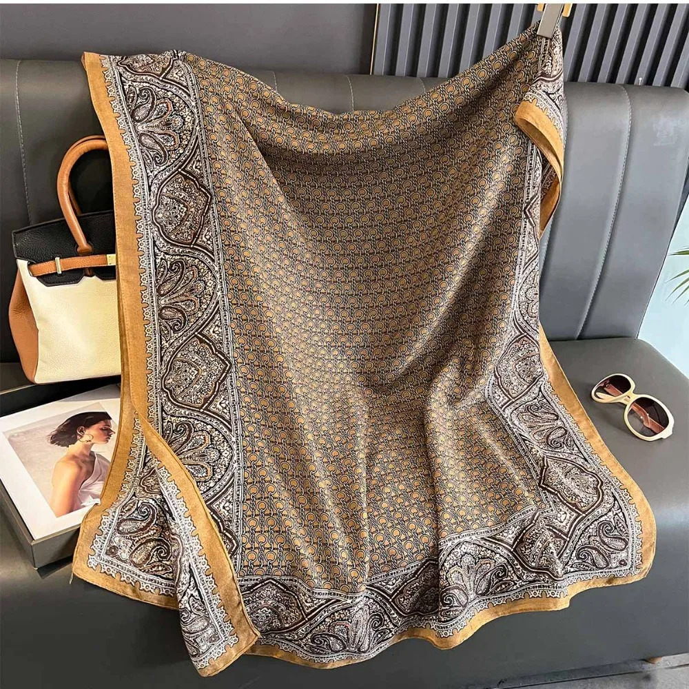 180x90cm Chain Print Shawl Womens AutumnWinter CottonLinen Large Scarf Warm and SunProtective Necktie 251013