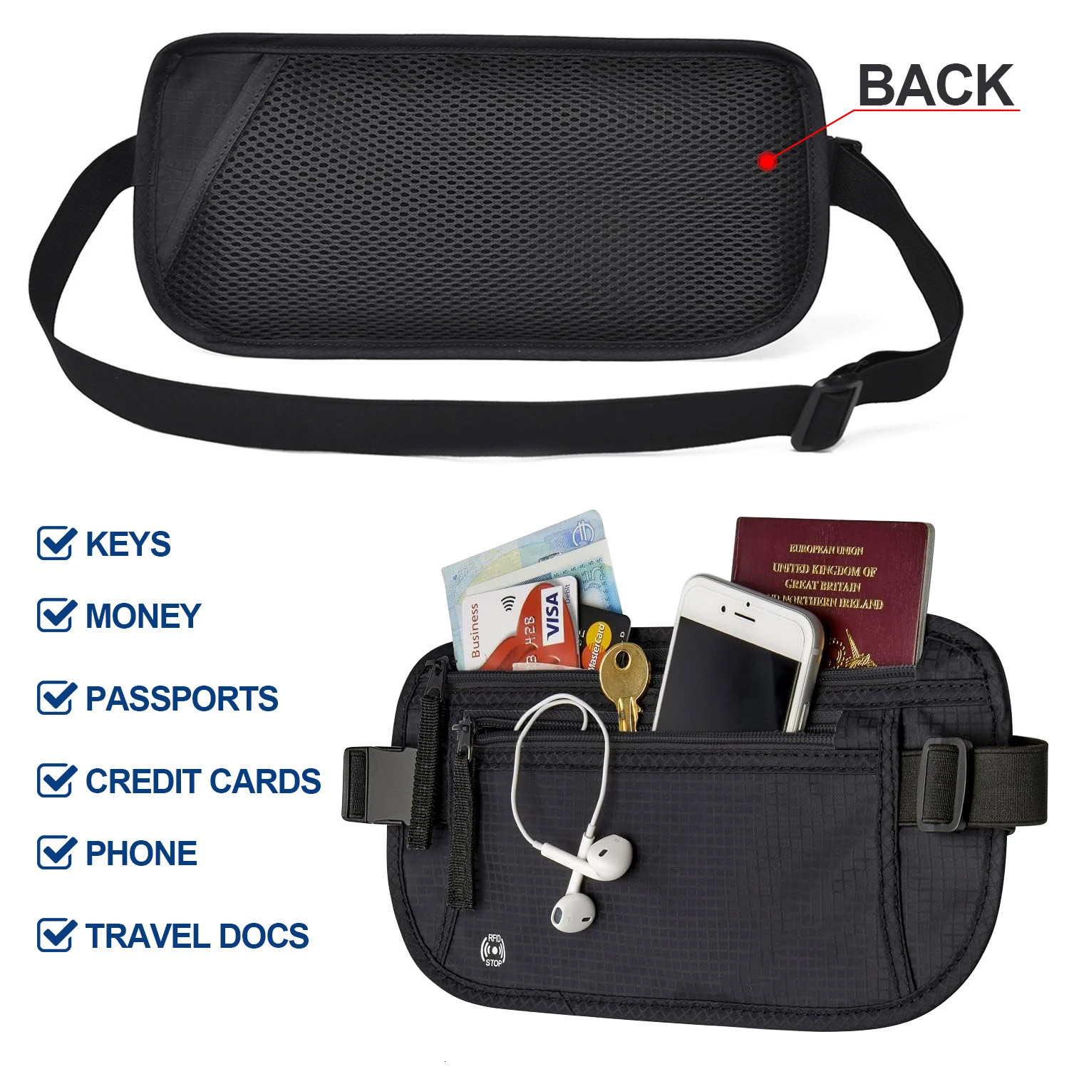 Travel Money Belt Slim Passport Holder RFID Blocking Travel Pouch to Protect Cash Credit Cards and Travel Documents 251021