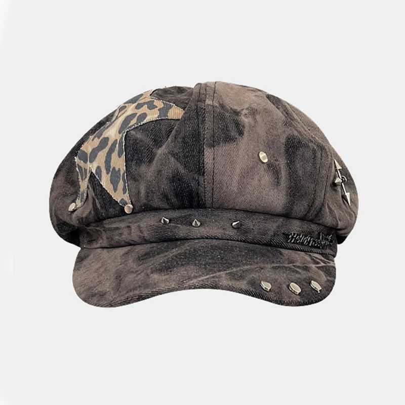 Y2K Personalized Star Sticker Design Rivet Design Berets Caps Women Spring Autumn Fashion Versatile Retro Tiedye Newsboy Hats