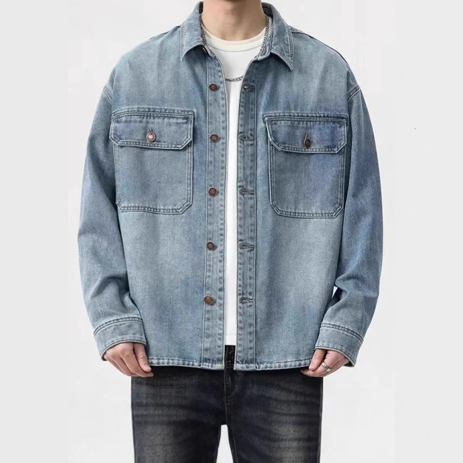American Style Trendy Brand Workwear Long Sleeve Denim Shirt Men's Spring And Autumn New Designer Jacket Loose Washed Shirt Jacket Men