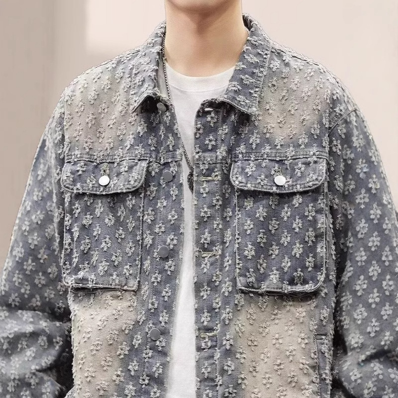 American Style Trendy Brand Designer Jacket Spring And Autumn New Niche Design Printed Denim Jacket Unisex Loose Jacket Top Trendy