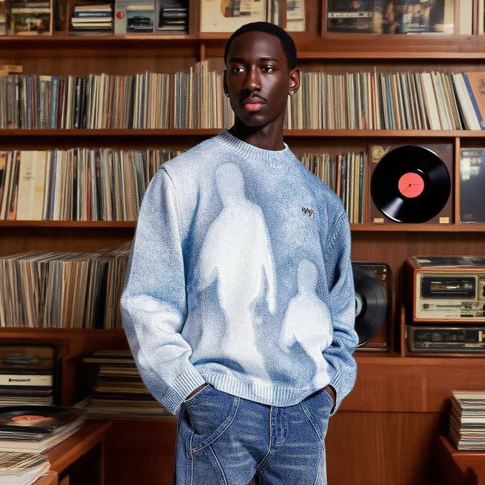 Unisex Casual round Neck Sweater Street Style High Design Knitted Loose Top European American Fashion J251029