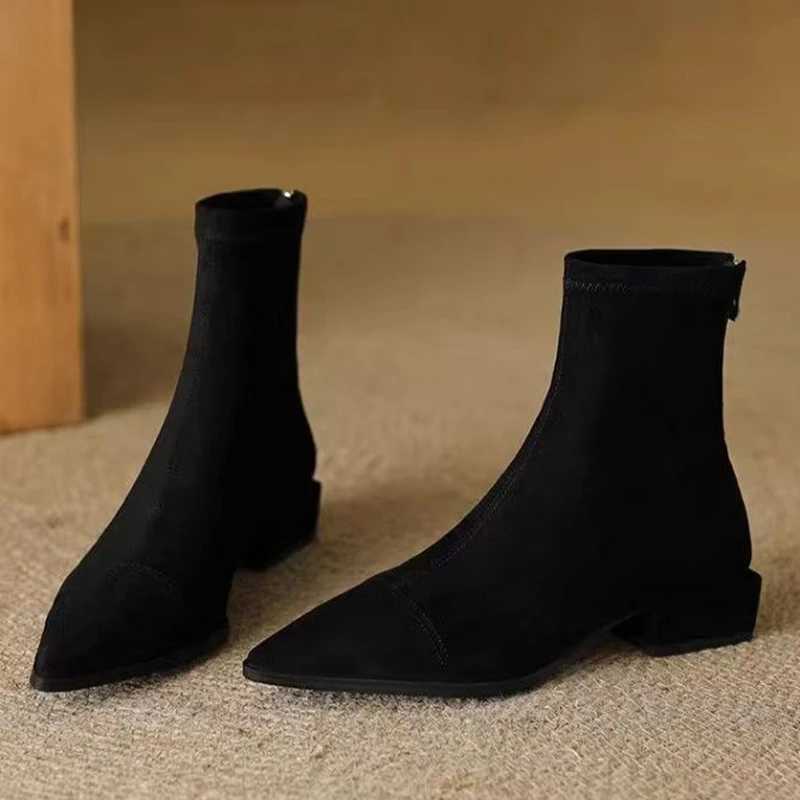 Pointed Toe Womens Ankle Boots Fashion Suede Luxury Heeled Shoes Woman New Winter Boots 2025 Designer Dress Sexy Mujer BotasXJ251029