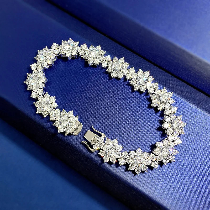 Metis D Color VVS1 Bracelet For Women 925 Sterling Silver Diamond Sunflower Bangle Wedding Bridal Hand Jewelry 251028