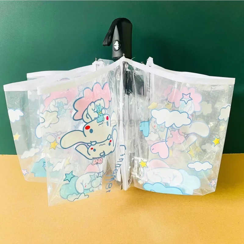 Sanrio Sanrio Hello Kitty Kuromi Cinnamoroll Cartoon Transparent Folding Umbrella Student Ins Cute Fully Automatic Opening and Closing L251029