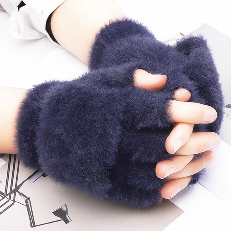 Womens Winter Gloves Warm Plush Student Flip Top Mittens Writing Office Soft Fluffy Outdoor Thick AntiCold HalfFinger Gloves 251029