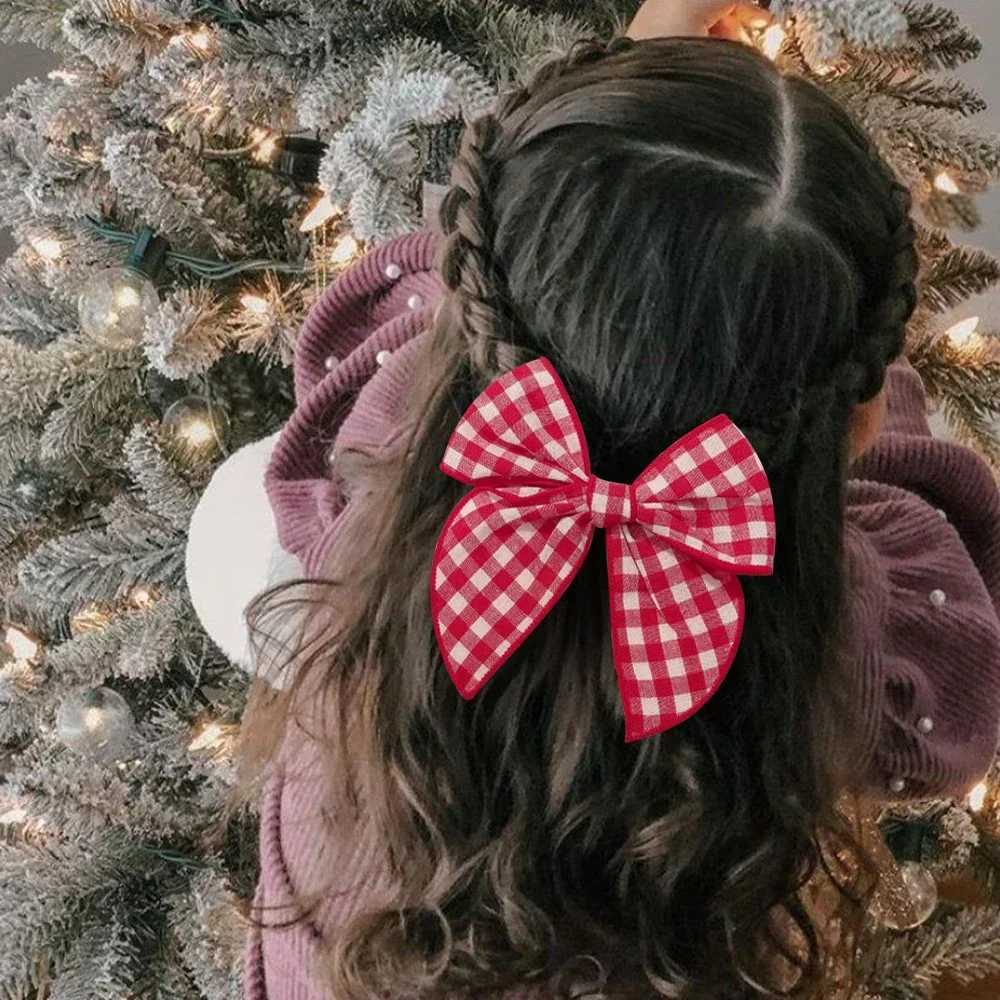 1Pc 57 Inch Cheer Bowknot Hairpin Classic Plaid Christmas color Fabric Hair Clips Handmade for Kids Baby Girls Hair AccessoriesW251028