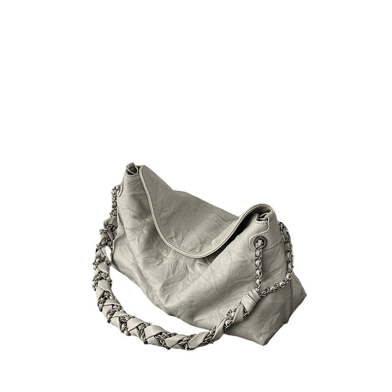 2025 New Style Women's High-end Fashion White Hand-grained Tote Bag Versatile Single Shoulder Crossbody Chain Bag