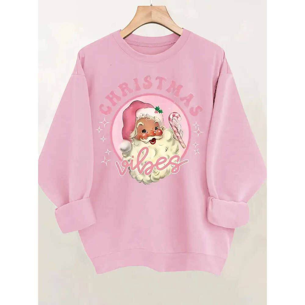 Christmas Gingerbread Printed Hoodie Autumn and Winter Women's Round Neck Top Long Sleeved Pullover Casual Clothing