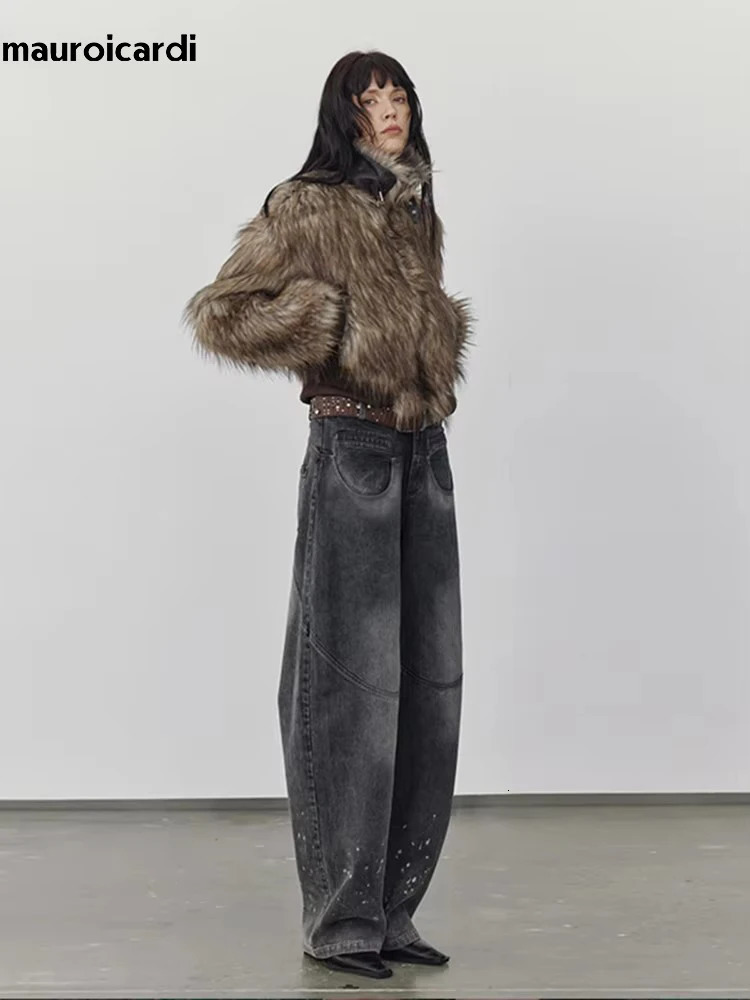 Mauroicardi Spring Winter Cool Short Warm Thick Hairy Shaggy Patchwork Faux Fox Fur Coat Jacket Women Clothes 251029
